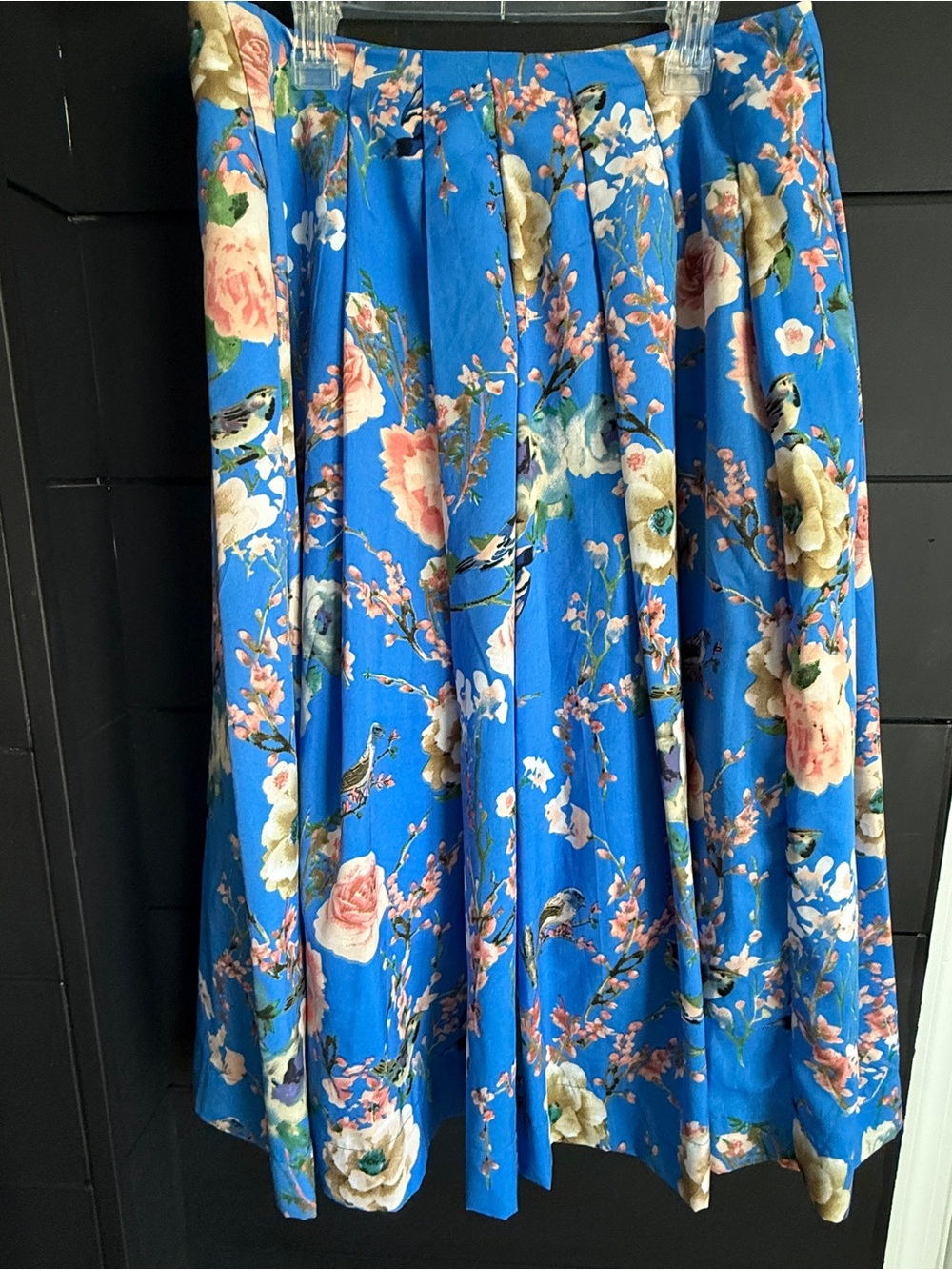 Mix Nouveau Blue Floral Midi Skirt with Pleats.